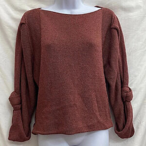Vintage Boatneck Knit Sweater With Knot Details and Pocket- Mauve